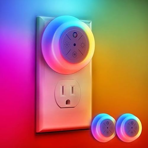 Dawnrise Night Lights Plug Into Wall, Dusk to Dawn Sensor, 2 Pack,12-Color Changing Led Plug in Night Light Dimmable for Bedroom, Stairs, Kitchen, Hallway, Utility Room, Kids Room