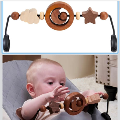Toy Bar Compatible with Baby Bjorn Bouncer Toy Bar for Baby Bouncer, Durable Wooden Baby Bouncer Toy Bar Attachment, Rotatable Baby Sensory Toy (Natural Wood Colors)