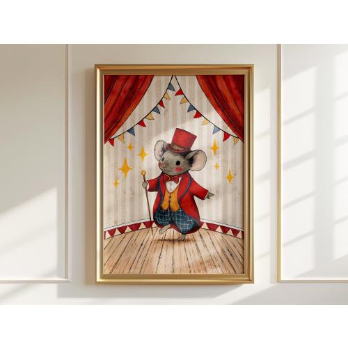 Circus Mouse Art Print: Whimsical Nursery Wall Decor