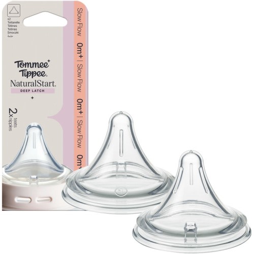 Tommee Tippee Natural Start Deep Latch Triangular Teats in Slow Flow, 2 Pack