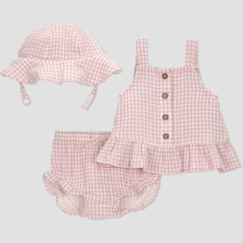 Carter's Just One You® Baby Girls' 3pc Gingham Tank Top with Bloomer and Hat Set - Purple 3M