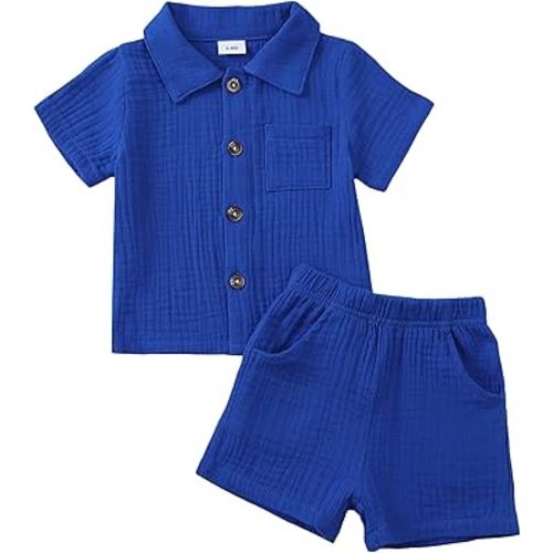 Jecson Baby Boy Clothes Baby Boy Outfits Baby Boy Summer Clothes Cotton 2 Piece Set with Button Down Shirt and Shorts 0-3T