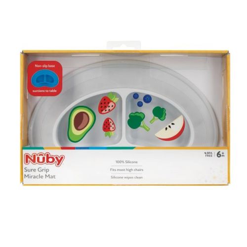 Nuby Sectioned Silicone Feeding Mat - Gray: Baby Plate, Service For 1, Solid Pattern, Novelty Shape