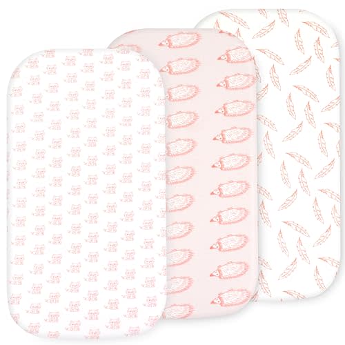 Bassinet Sheets Girl– 3-Pack Soft Fitted Bassinet Sheets, Organic Cotton, Breathable & Cozy, Fits 32x16x4 Inch Rectangle, Oval & Hourglass Mattresses