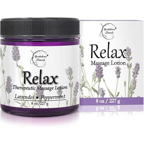 Relax Therapeutic Massage Lotion – All Natural Enriched with Lavender & Peppermint Essential Oils Perfect for Massage Therapy - Massage Cream for Full Body Massage - Brookethorne Naturals 8oz