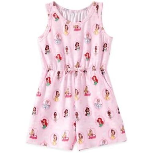 Disney Princess Frozen Minnie Mouse Stitch Girls Romper With Pocket Sleeveless Jumpsuit One Piece Outfit For Toddlers & Kids