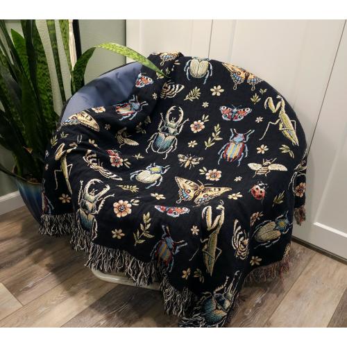 Insects Woven Blanket: Nature Lover Bug Print Throw