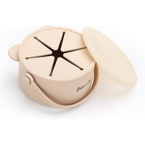 Snack Cups for Toddlers, Baby Snack Containers, Silicone Toddler Snack Cups No Spill, Food Catcher with Lid & Bucket-like Handle, BPA Free & Dishwasher Safe, 9 Ounce Creme