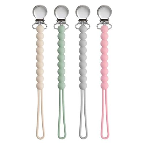 Pacifier Clips for Boys Girls - MORIBOX 4 Pack Paci Clip Soothe Baby Binky Holder for Shower Birthday Gift