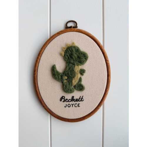 Personalized Dinosaur Needle Felt Hoop | Handmade Dino Wall Art | Custom Name Embroidery Hoop Decor | T Rex Art Embroidery