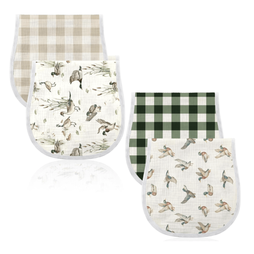Hahafelt 4 Pcs Baby Burp Cloths 100% Cotton,Plaid Style