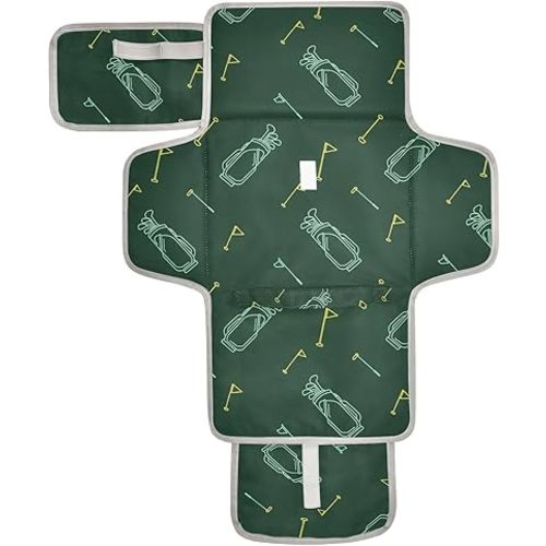 Cartoon Golf Green Pattern Portable Baby Changing Pad Diaper Changing Table Mat Foldable Water-Resistant Changing Station with Built-in Pillow for Newborn Stuff Essentials Gifts
