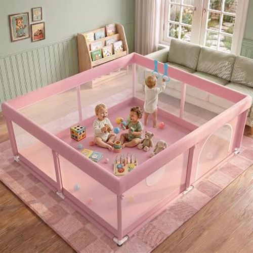 Large Baby Playpen Pink - 79"x71" Secure Playard for Babies Toddlers