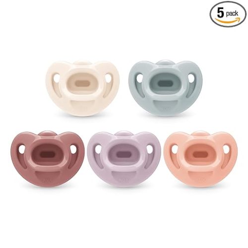 NUK 100% Silicone Comfy Orthodontic Pacifiers, 0-6 Months, Pink Fashion, Timeless Collection, 5 Count