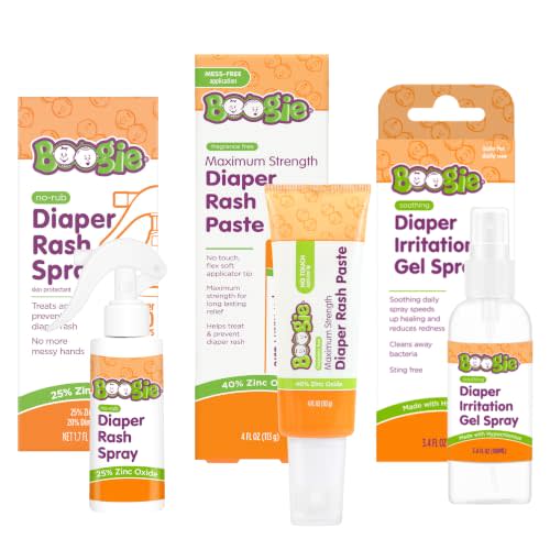 Boogie Diaper Rash Baby Bundle - Rash Spray, Irritation Gel Spray & Paste | Includes Diaper Rash Spray, Soothing Gel Spray & Maximum Strength Paste - Mess-Free Application - Diaper Bag Essentials