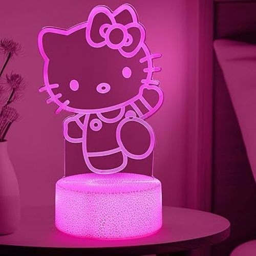 sunduck Pink Kawaii Kitty 3D Night Light with Corded Control- Dreamy Girls Room Decor, Perfect Birthday/Christmas Gift for Kids, Unique Holiday Present