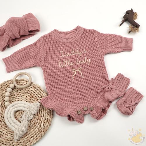 Embroidered Daddy's Little Lady Baby Ruffles Romper, Baby Girl Knit Outfit, Newborn Gift, Baby Girl Shower Gift, Daddy's Girl Bodysuit