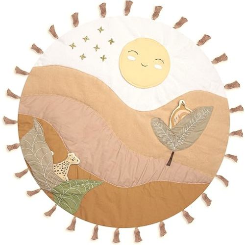 Crane Baby Activity Mat with Interactive Toys, Safari Zoo Themed Tummy Time Floor Mat, 36x36 Quilted Cotton Playmat, Infant Development Toys, Playmats for Newborn