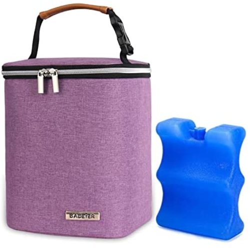 BABEYER Breast Milk Cooler Bag with Ice Pack Fits 4 Baby Bottles Up to 9 Ounce, Baby Bottle Bag Great for Nursing Mom Daycare, Purple