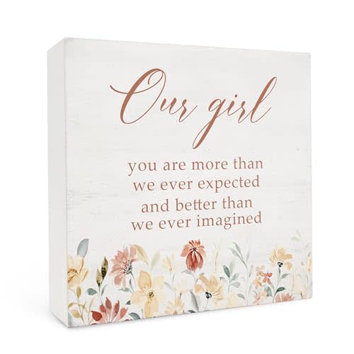 FHUGX Wildflower Baby Girl Nursery Wooden Signs - Farmhouse Table Decor, Floral Nursery Shelf Decor, 5x5 Inches