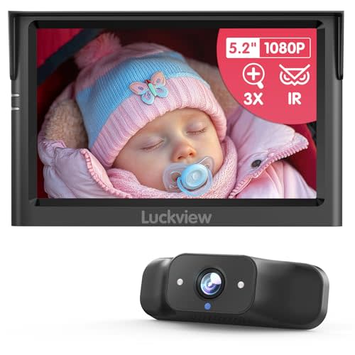 LUCKVIEW BM1 Baby Car Camera for Back Seat & Pet Monitoring, 5'' 1080P Monitor with IR Night Vision, 3X Zoom, Crystal Clear View, Easy 5-Min Wired Installation for Peace of Mind