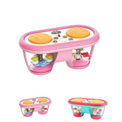 Baby Toys: Drum Musical Instruments Rotating Light Up Kids Toys 6-12 Months, Tummy Time Toys 0-3-9 Months, Baby Drum Set & Walker for 1 Year Old Boy Girl Pink
