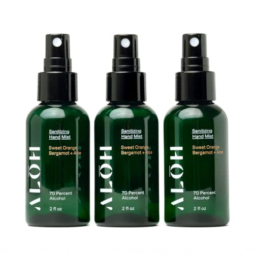 ALŌH Travel Size Hand Sanitizer Spray 3-Pack, Sweet Orange Bergamot + Aloe | Moisturizing, Scented Formula with Essential Oils | For Kids & Adults | Small, Portable, No-Spill 70% Alcohol 2 Oz Bottles