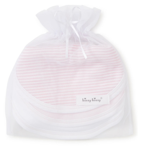 Pink Stripe 3 Pack Bib Set w/ Tulle Bag