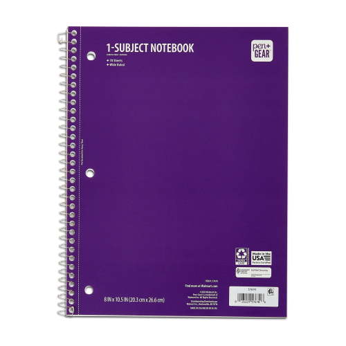 Pen + Gear 1 Sub 70ct Purple Notebook WR, 10.5 x 8