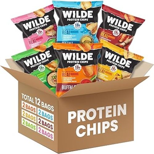 WILDE Protein Chips Variety Pack, High Protein Snacks for Adults, Keto Chips, Gluten Free, Low Carb Snack Box Made with Real Ingredients 1.34oz Bags, Pack of 12
