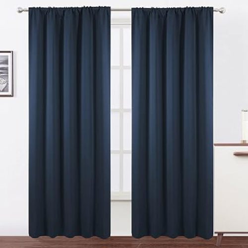 LEMOMO Navy Blue Blackout Curtains/52 x 95 Inch/Set of 2 Panels Rod Pocket Room Darkening Curtains for Bedroom