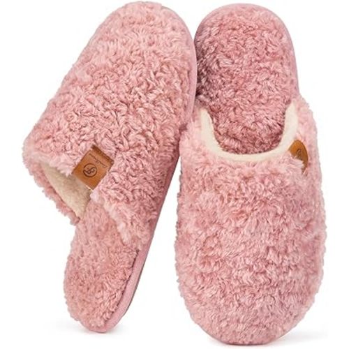 EverFoams Women's Fuzzy Slip-on Slippers Warm Cozy Soft Lightweight Memory Foam Indoor House Shoes