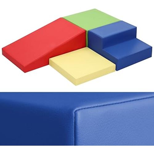 4-Piece PU Leather Baby Foam Climbing Blocks for Toddlers - Soft Play Climbing Toys for Toddlers - Foam Climbing Set for Crawling and Sliding Indoor (Red Yellow Blue)