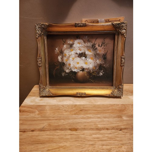Vintage Home Galleries Certified Signed 8 x 10 Framed Oil Painting Daisies