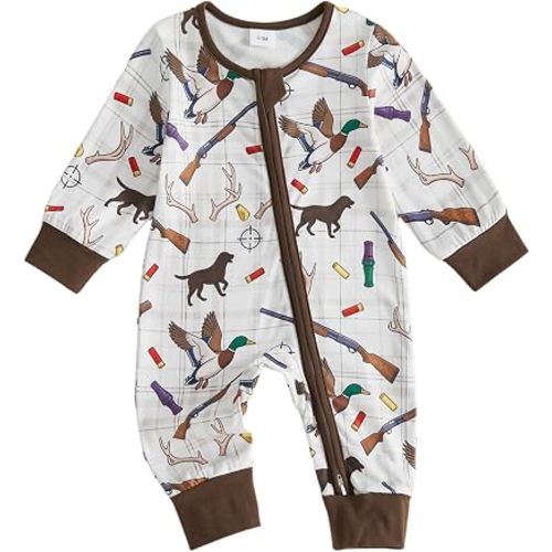 Baby Girl Boy Hunting Clothes Mallard Duck Deer Romper Zipper Jumpsuit Retro Bodysuit Newborn Going Home Outfit Fall