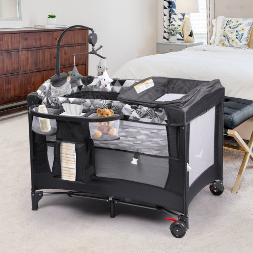 Symple Stuff Aiddan Rocking Bedside Crib with Mattress and Stand & Reviews | Wayfair