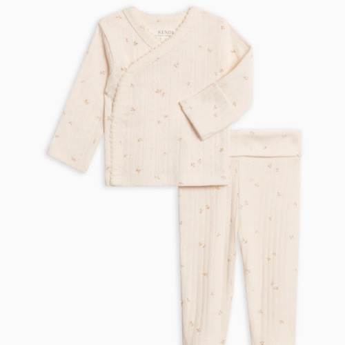 2-Piece Lacey Brushed Back Pointelle Kimono Top and Pant Set