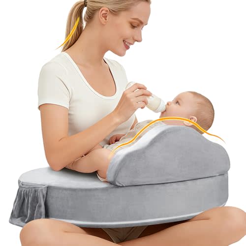 ACGROW Nursing Pillow for Breastfeeding, with Safety Fence, Removable Cover | Wider Breastfeeding Cushion, Adjustable Strap, Memory Foam Bottle Feeding Pillow with Ergonomic Support,Baby Safety Certified