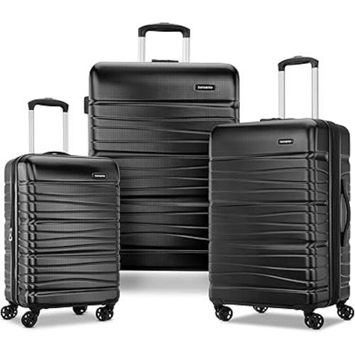 Samsonite Evolve SE Hardside Expandable Luggage with Double Spinner Wheels, Bass Black, 3PC Set (CO/M/L)