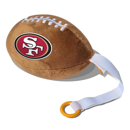 San Francisco 49ers Plush Football Pacifier Holder by Smilo - Officially Licensed NFL Soother Holder - Soft Plush Toy and Dummy Holder - Fits Any Pacifier - Stroller Accessory & Newborn Essential