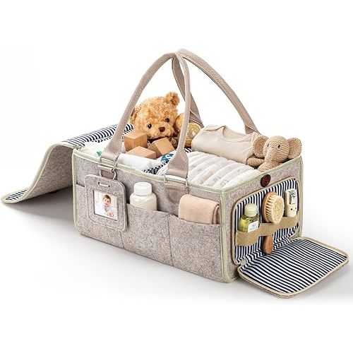 Diaper Caddy Organizer–Felt Storage Bin for Car & Bedside, Oatmeal