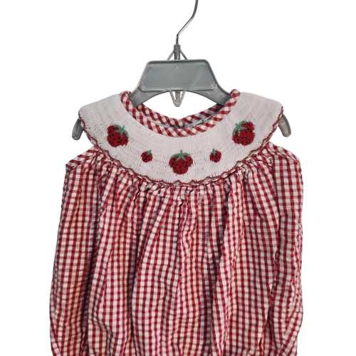 Castles and Crowns Vintage Girls Smocked Gingham Strawberry Bubble Romper 6M