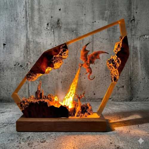 Fire Dragon Resin Lamp