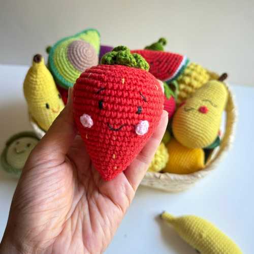 Baby Rattle, Crochet Fruits & Veggies Rattle Toys for Baby, Crochet Play Food Set, Pretend food play, Toddler toys, Montessori Soft toy