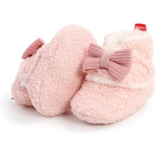 COSANKIM Baby Booties Newborn Boys Girls Fleece Boots Non Slip Grippers Stay On Slipper Socks Infant First Walker Winter Warm Crib Shoes