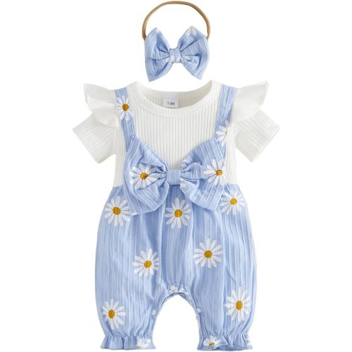 YINGISFITM Newborn Baby Girl Summer Clothes Short Sleeve Bubble Romper Bow Shorts Jumpsuit Infant Outfit 0 3 6 9 12 18 Months
