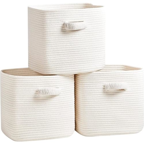 RUNKA Storage Cube Baskets - 3 Pack - 11 inch Square Baskets for Closet, Woven Bins - Ideal for Toy Storage | White