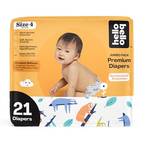 Hello Bello Premium Baby Diapers Size 4, 21 Count of Disposable, Extra-Absorbent, Hypoallergenic Baby Diapers with Snug and Comfort Fit, Sleepy Sloth