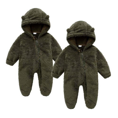 UAMVSH 2PC Newborn Baby Romper Fleece Long Sleeve Zipper Onesies Infant Boys Girls Warm Footed Hooded Jumpsuit Winter Clothes 0-12M
