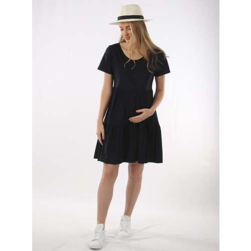 Tiered Mini Black Maternity  Dress - Short Sleeve